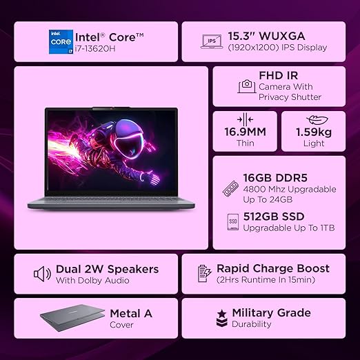 lenovo smartchoice ideapad slim 3 13th gen intel core i7 13620h 15.3 inch(38.8cm) wuxga ips laptop(16gb ram/512gb ssd/windows 11/office home 2024/backlit keyboard/1yr adp free/grey/1.6kg),83k100cjin lenovo smartchoice ideapad slim 3 13th gen intel core i7 13620h 15.3 inch(38.8cm) wuxga ips laptop(16gb ram/512gb ssd/windows 11/office home 2024/backlit keyboard/1yr adp free/grey/1.6kg),83k100cjin